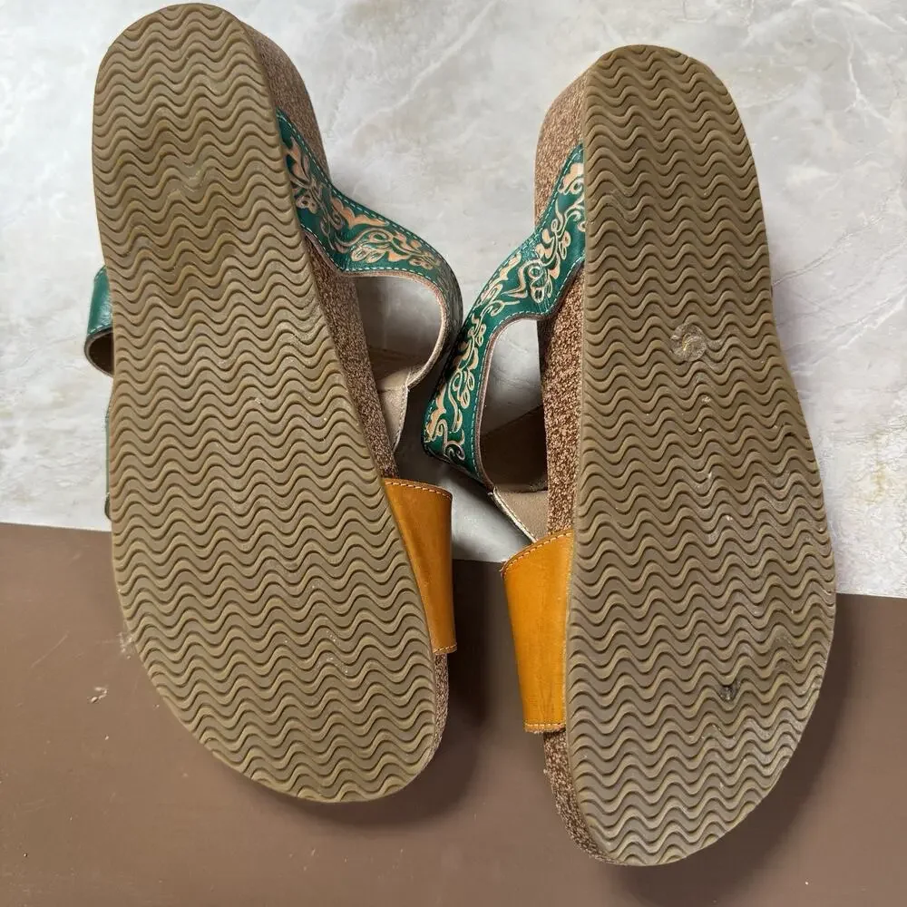 Elite By Corky’s Sandals 9 Womens Hippie Boho Adjustable Strap Artsy Tropical - Picture 7 of 8